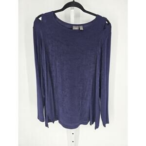 Travelers by Chico's Women Purple Long Sleeve Shoulder Cut-Out Blouse Top Size 3